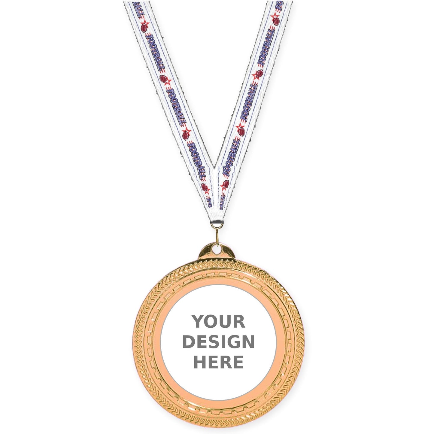 2 3/4 inch Rope Edge insert medal in antique bronze with Football neck ribbon