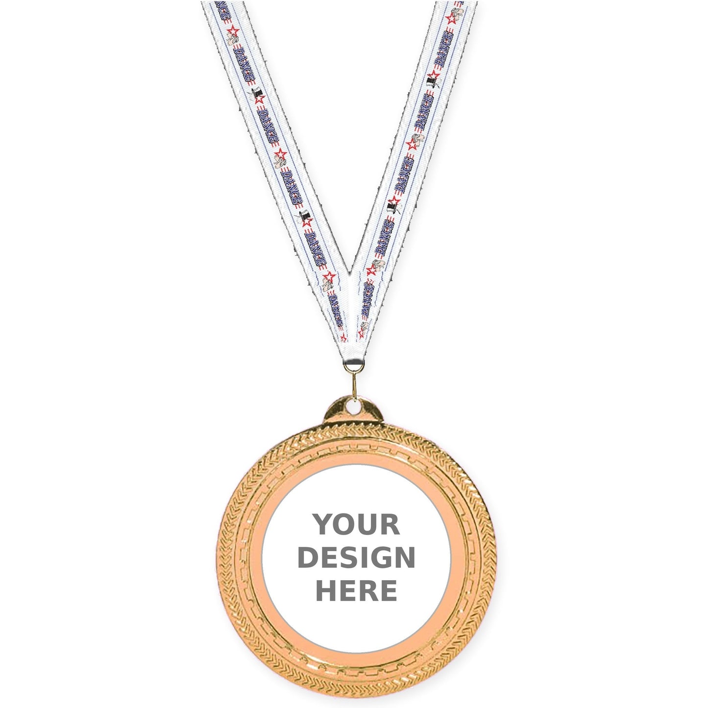 2 3/4 inch Rope Edge insert medal in antique bronze with Dance neck ribbon