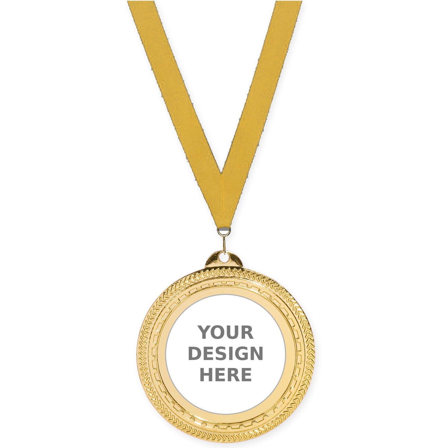 2 3/4 inch Rope Edge insert medal in bright gold with Gold neck ribbon