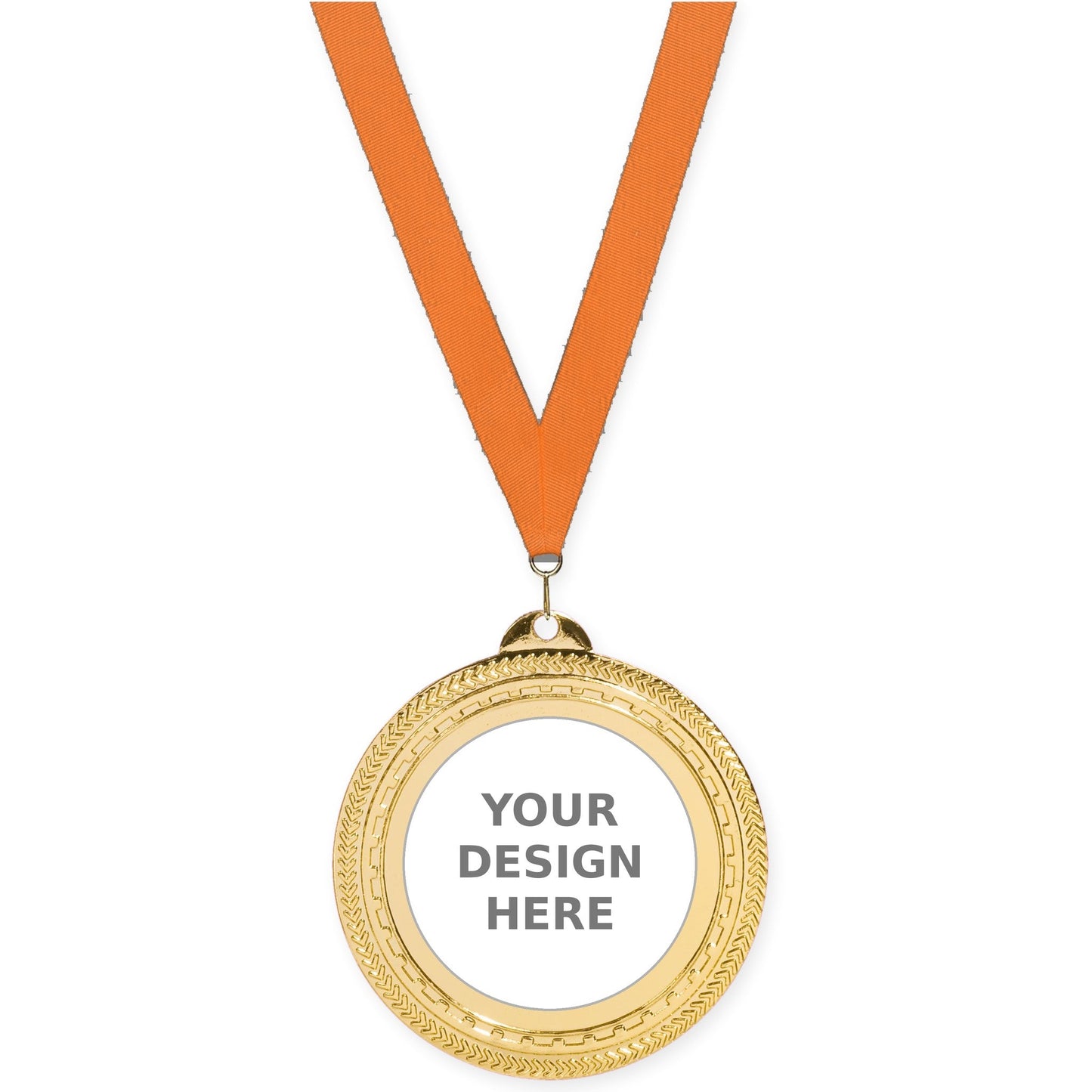 2 3/4 inch Rope Edge insert medal in bright gold with Orange neck ribbon