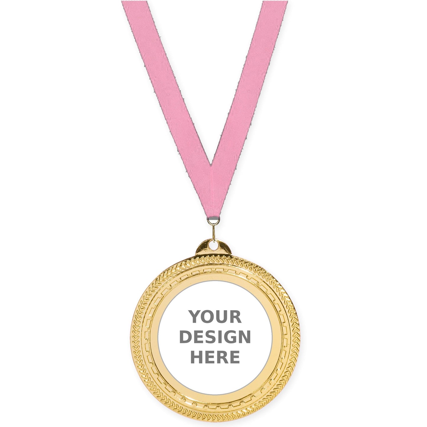 2 3/4 inch Rope Edge insert medal in bright gold with Pink neck ribbon