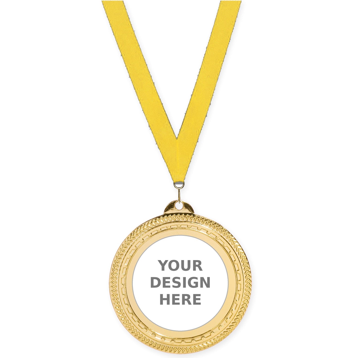 2 3/4 inch Rope Edge insert medal in bright gold with Yellow neck ribbon