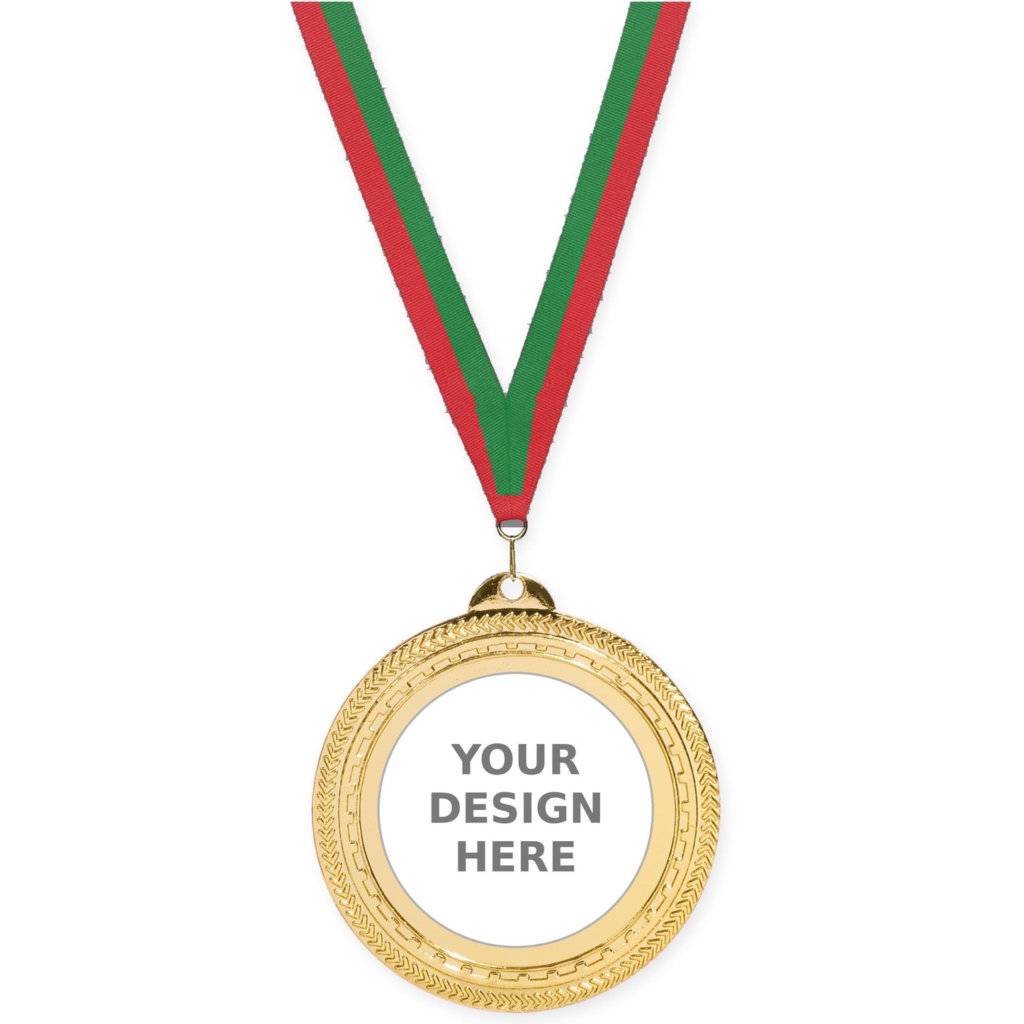 2 3/4 inch Rope Edge insert medal in bright gold with Red Green neck ribbon