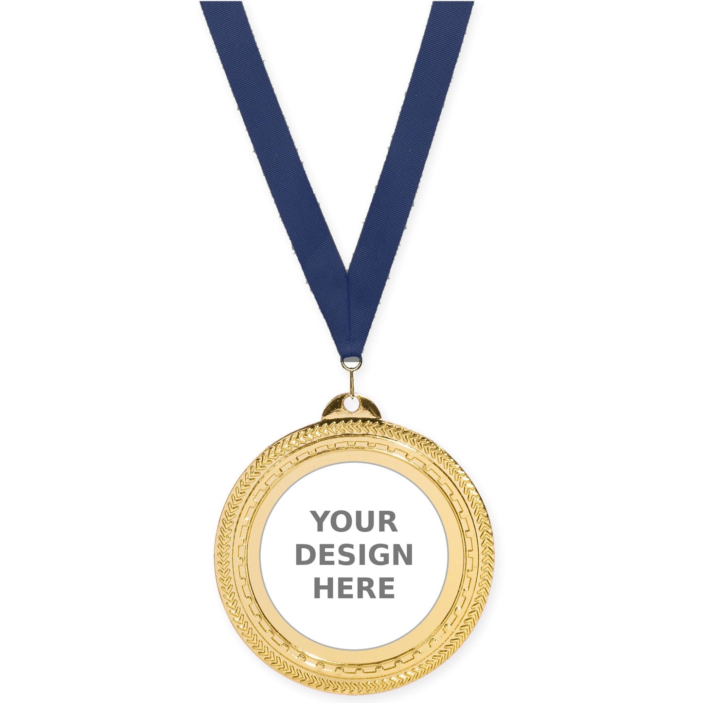 2 3/4 inch Rope Edge insert medal in bright gold with Navy neck ribbon