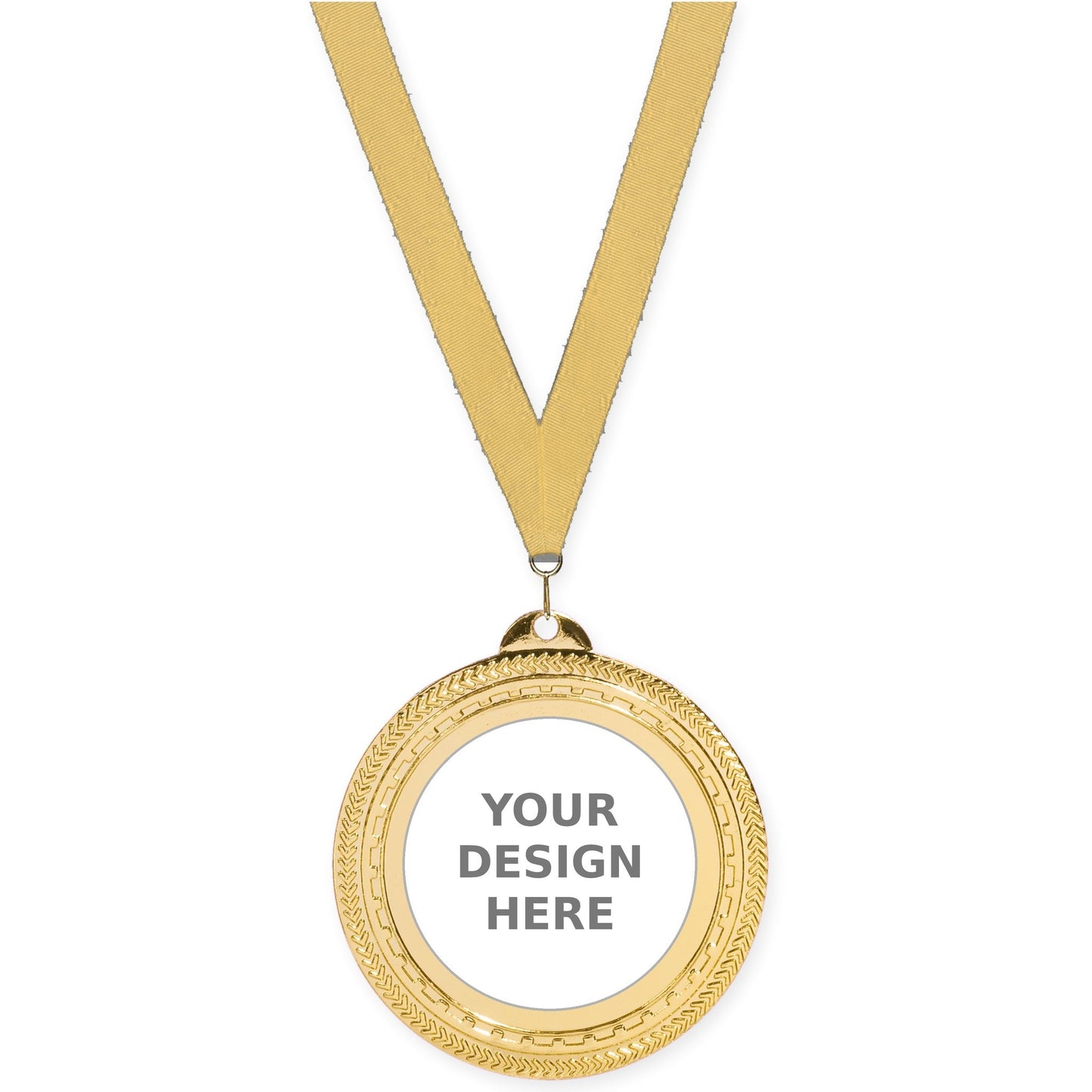 2 3/4 inch Rope Edge insert medal in bright gold with Gold Metallic neck ribbon