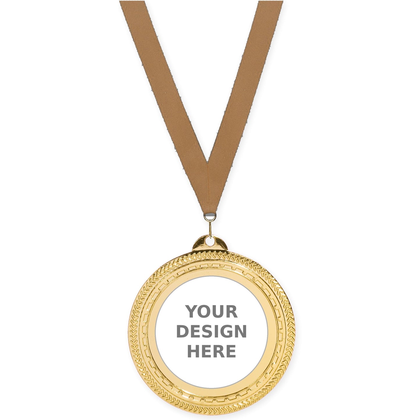 2 3/4 inch Rope Edge insert medal in bright gold with Bronze Metallic neck ribbon