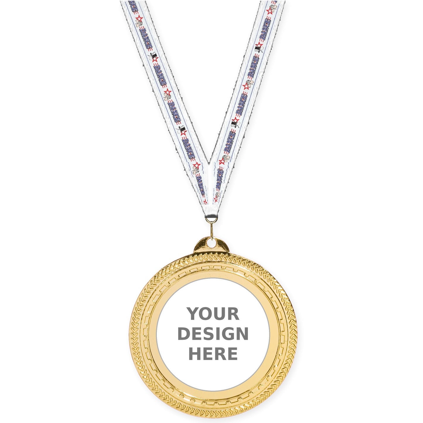 2 3/4 inch Rope Edge insert medal in bright gold with Dance neck ribbon
