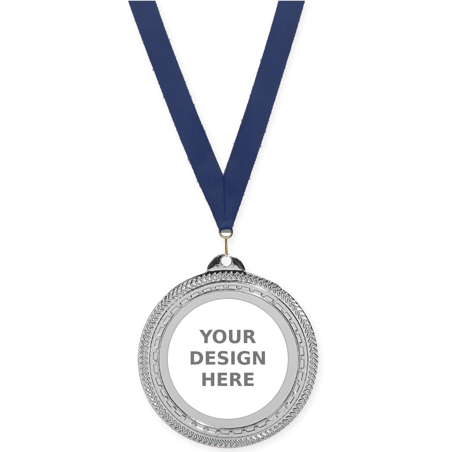 2 3/4 inch Rope Edge insert medal in bright silver with Navy neck ribbon