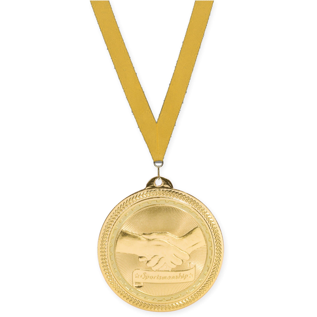 2 inch Sportsmanship Sunburst medal in bright gold with Gold neck ribbon