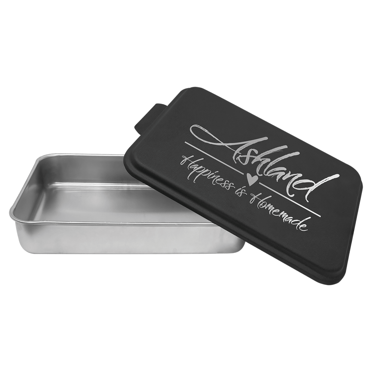 Black personalized aluminum cake pan with lid