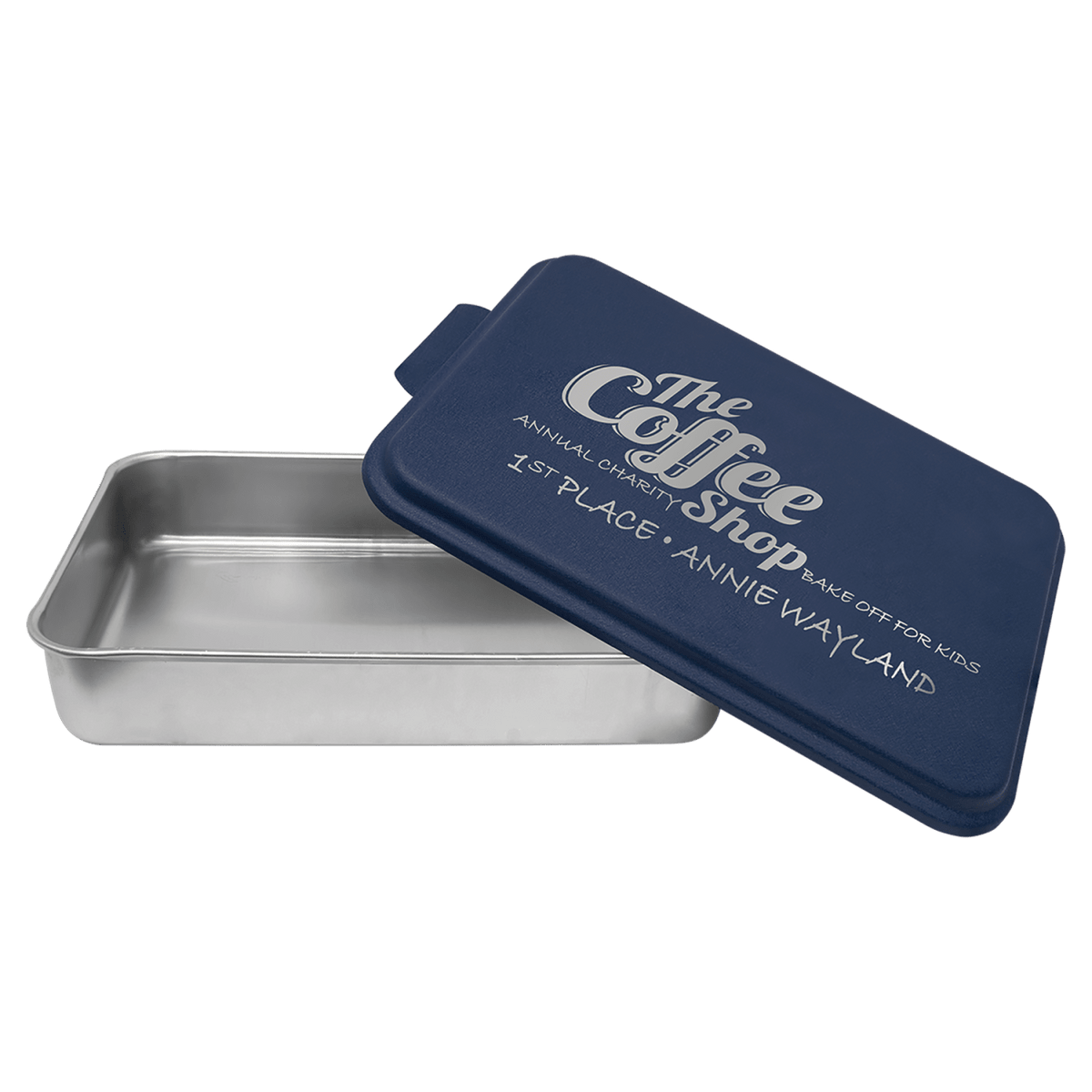Navy Blue personalized aluminum cake pan with lid
