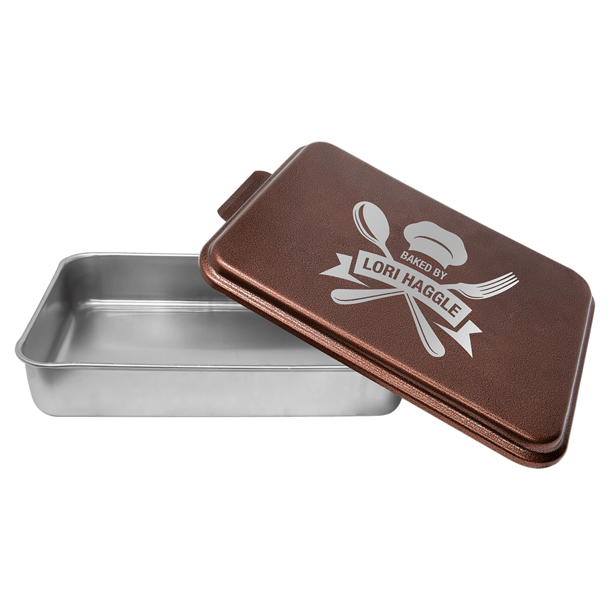 Copper personalized aluminum cake pan with lid