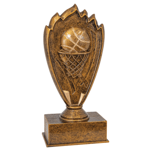 Basketball Blaze resin trophy with flames around a gold basketball