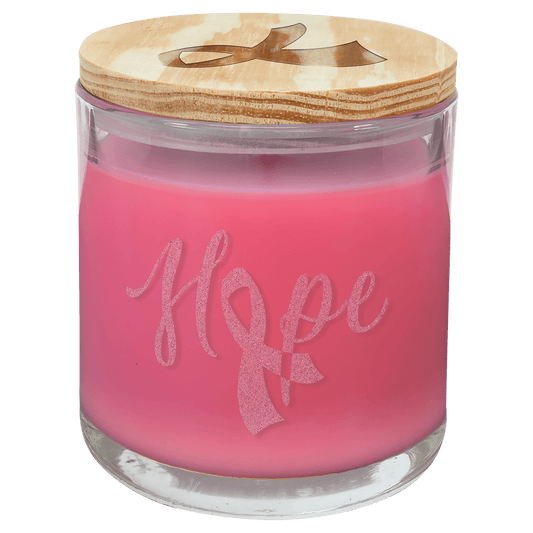 Personalized 14 oz peony rose soy candle in glass jar with engraved wood lid