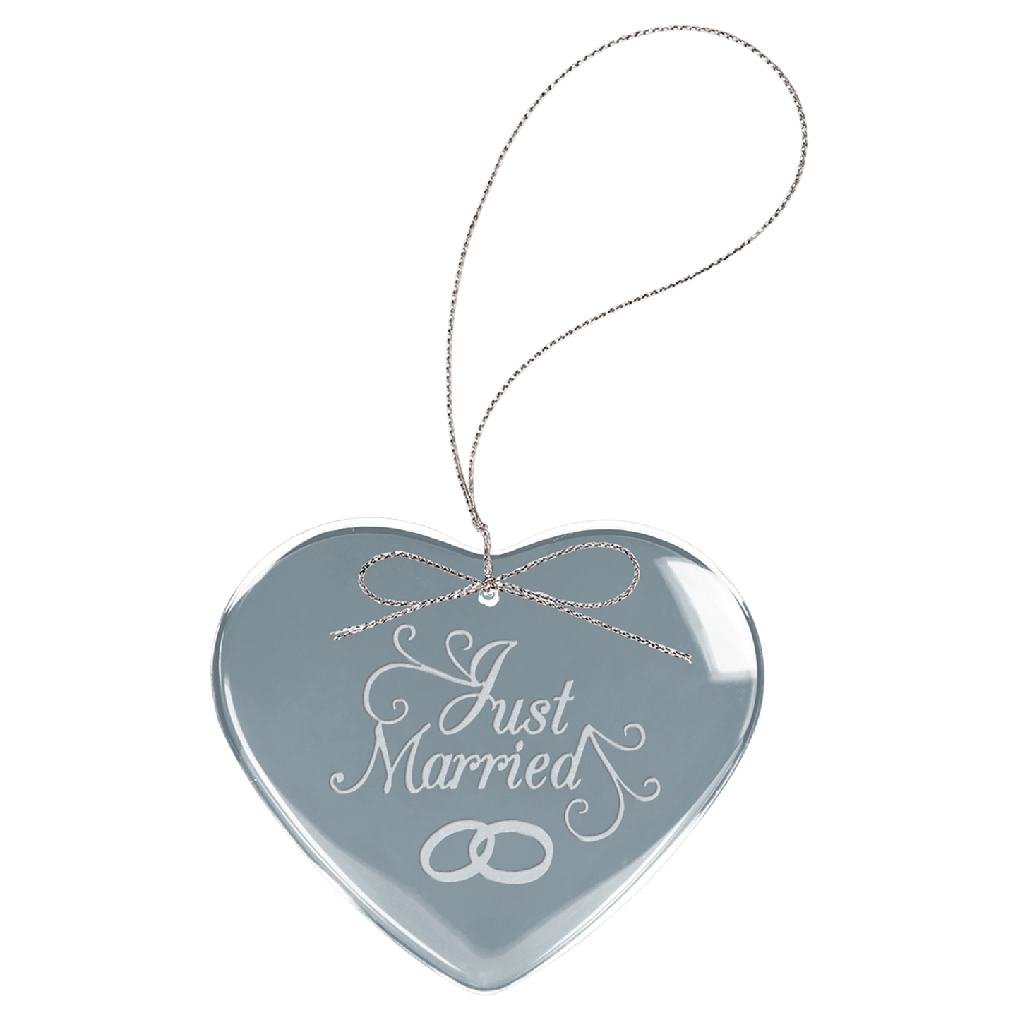 Personalized heart glass ornament with silver string, custom engraved