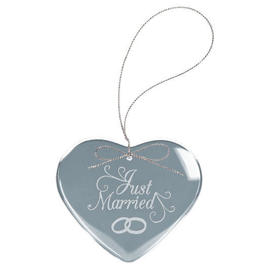 Personalized heart glass ornament with silver string, custom engraved