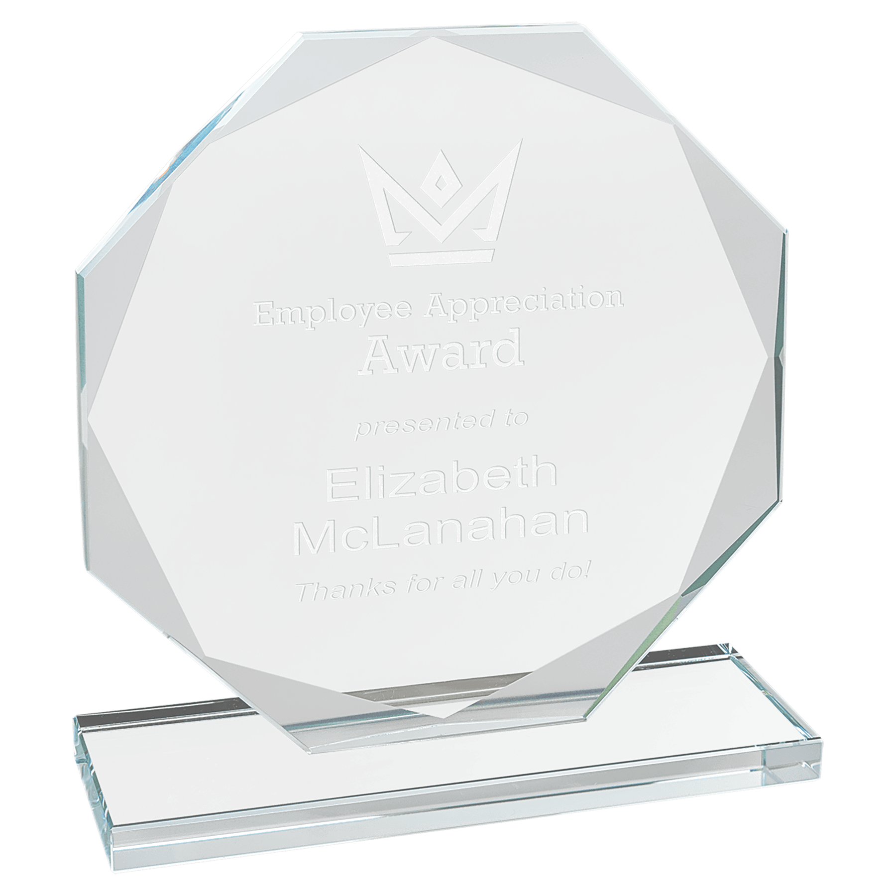 6" Octagon Clear Glass Award