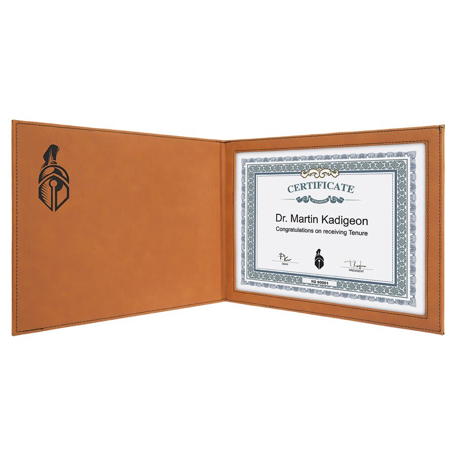 Personalized rawhide leatherette certificate holder, custom engraved