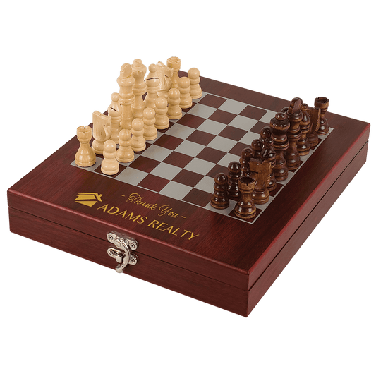 Wooden chess set with logo on a transparent background