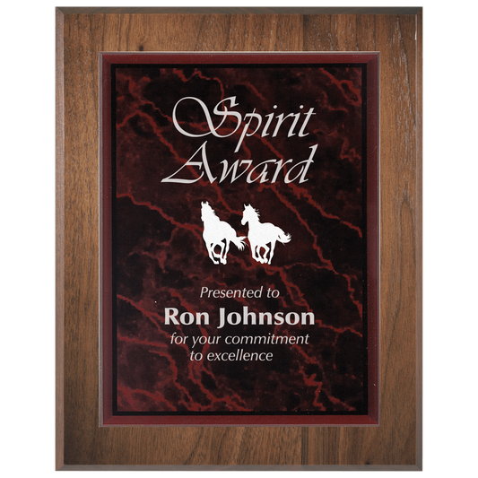 Small Genuine Walnut Plaque with Red Marble Acrylic Plaque Plate