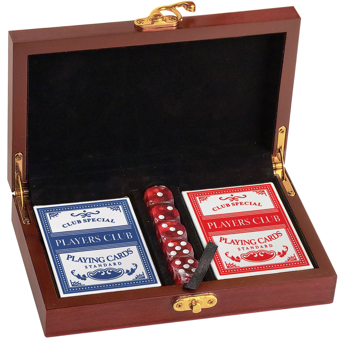Personalized rosewood finish card and dice set box
