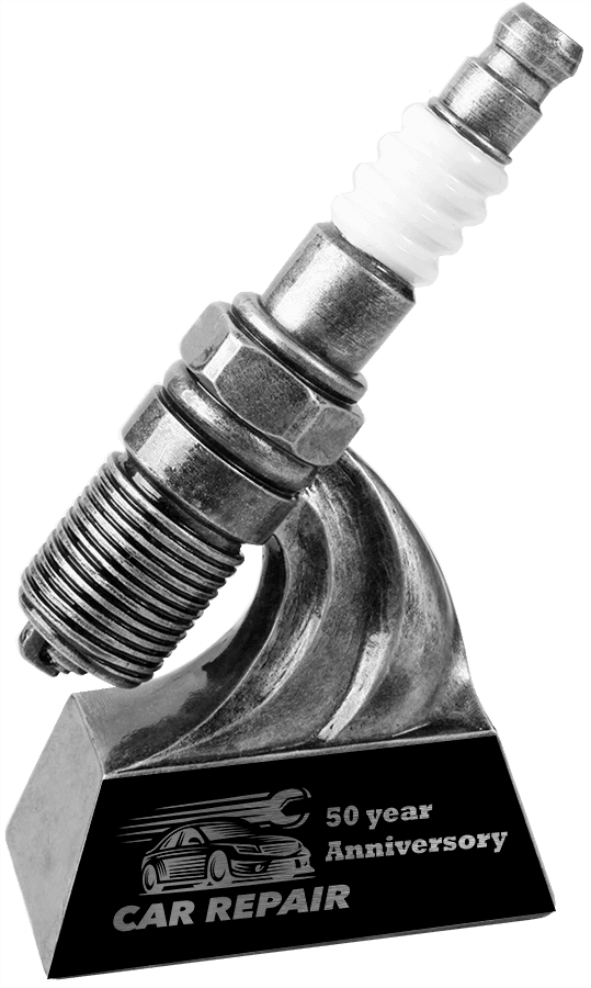 6" Spark Plug Car Show resin trophy in antique silver