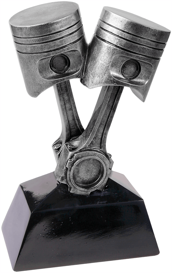 7" Antique Silver Piston resin trophy in silver and black