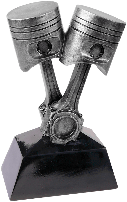 7" Antique Silver Piston resin trophy in silver and black