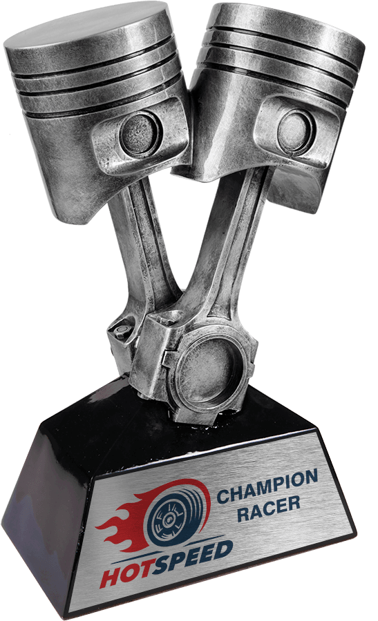 11" Antique Silver Piston resin trophy in silver and black