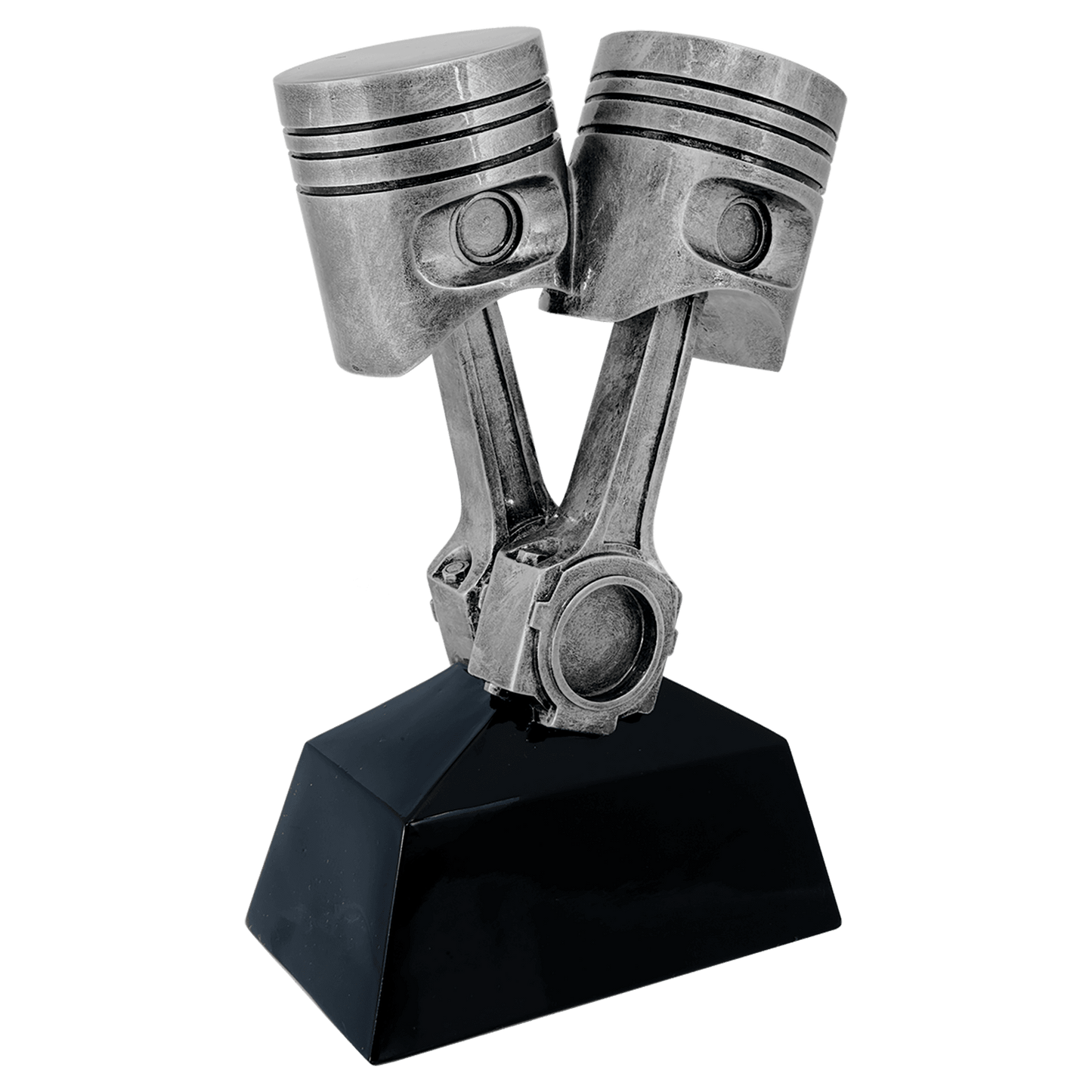 9" Antique Silver Piston resin trophy in silver and black