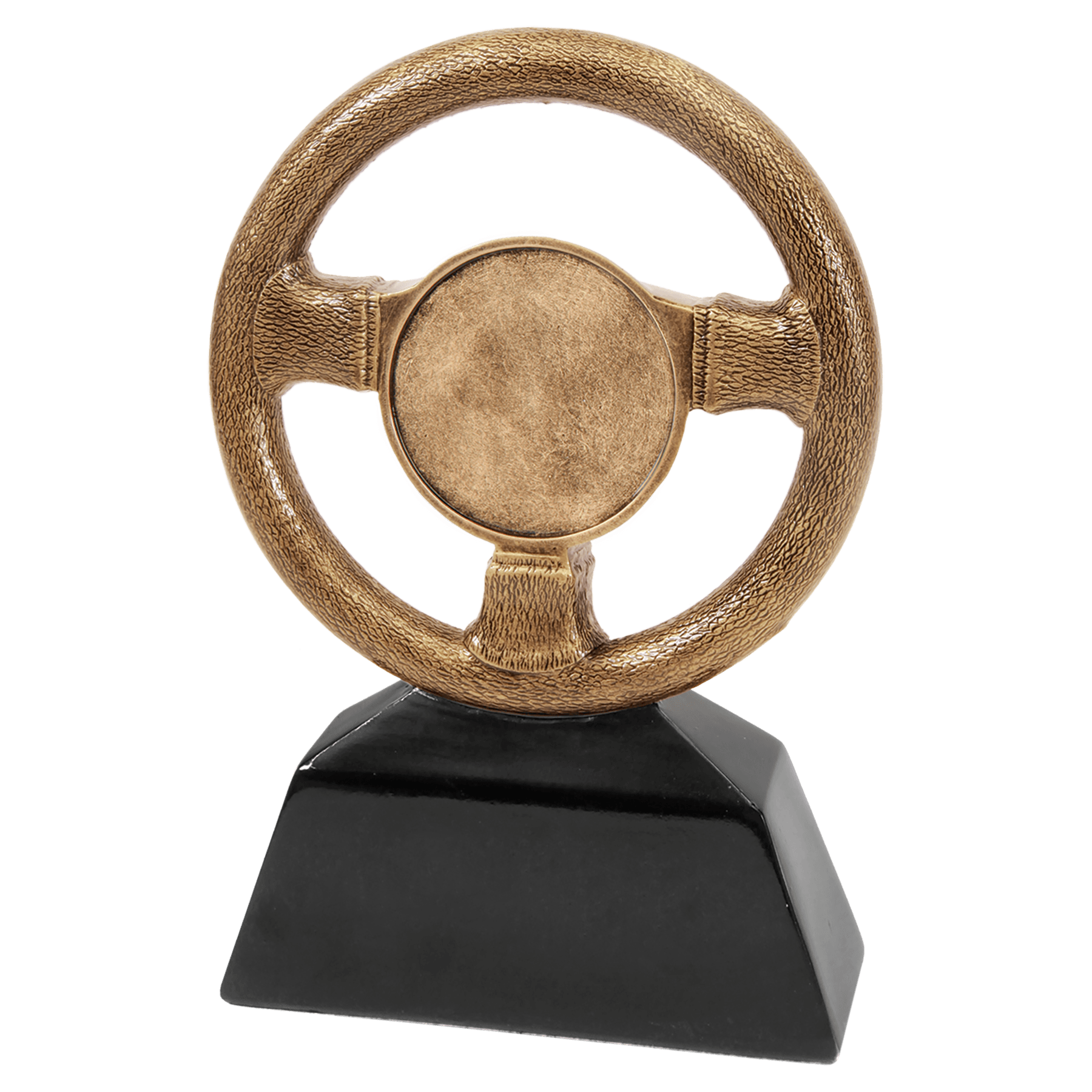 7" Antique Gold Steering Wheel resin trophy with 2 inch insert area