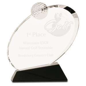 Crystal Golf Award on Black Crystal Base 6 1/2"