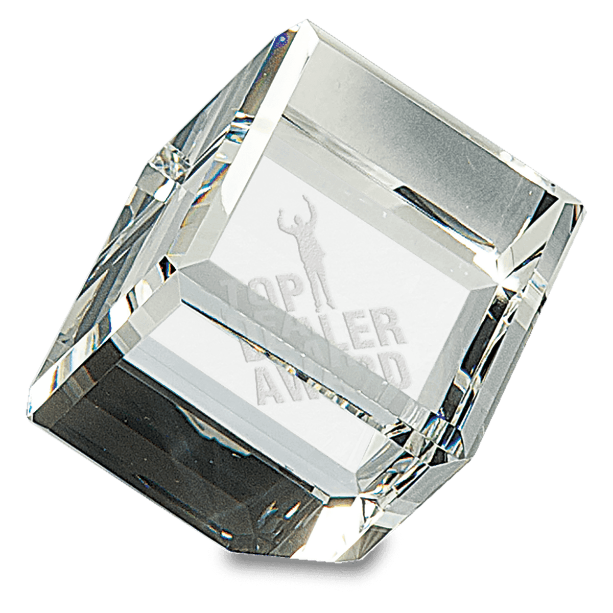 Personalized 2.5 inch optic crystal cube paperweight with beveled edges