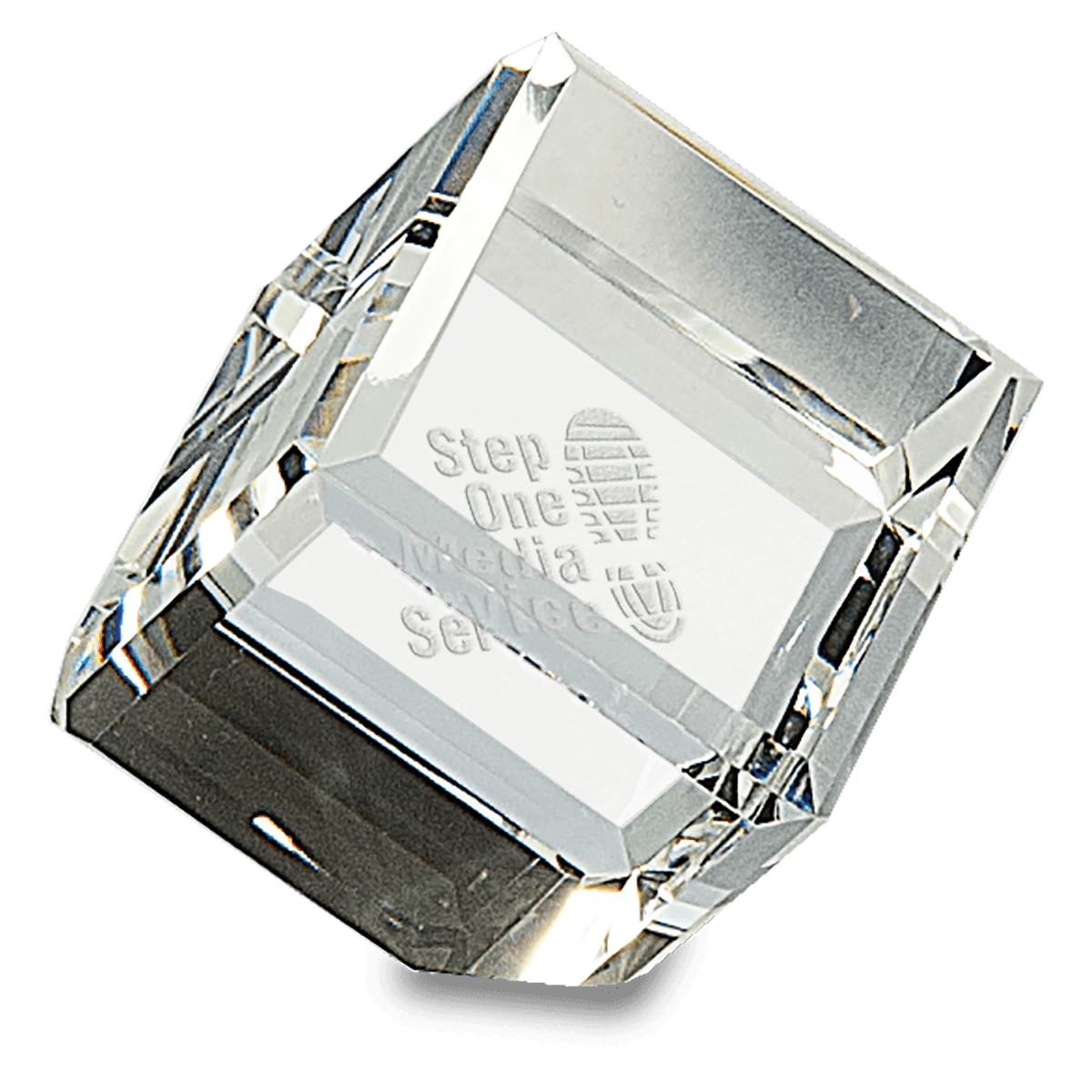 Personalized 2 inch optic crystal cube paperweight with beveled edges