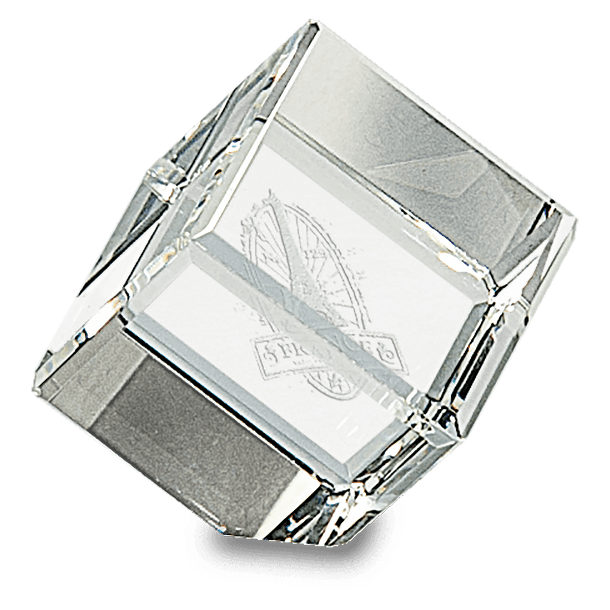 Personalized 1.5 inch optic crystal cube paperweight with beveled edges