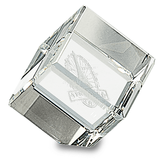Personalized 1.5 inch optic crystal cube paperweight with beveled edges