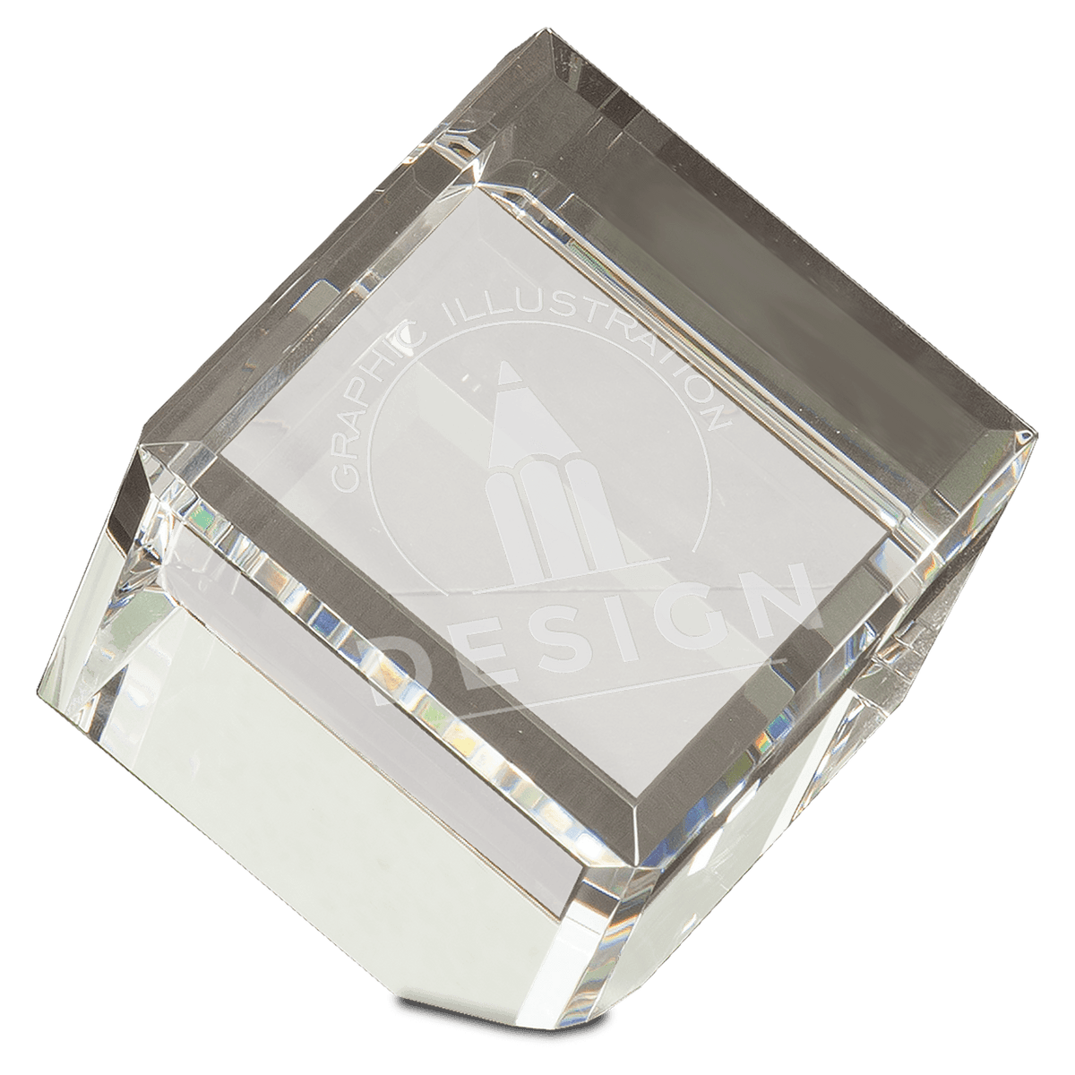 Personalized 3.5 inch optic crystal cube paperweight with beveled edges