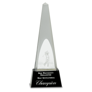 Crystal Obelisk with 3D Golfer Award 10 1/4"