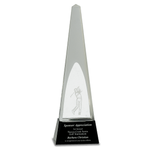 Crystal Obelisk with 3D Golfer Award 11 1/2"