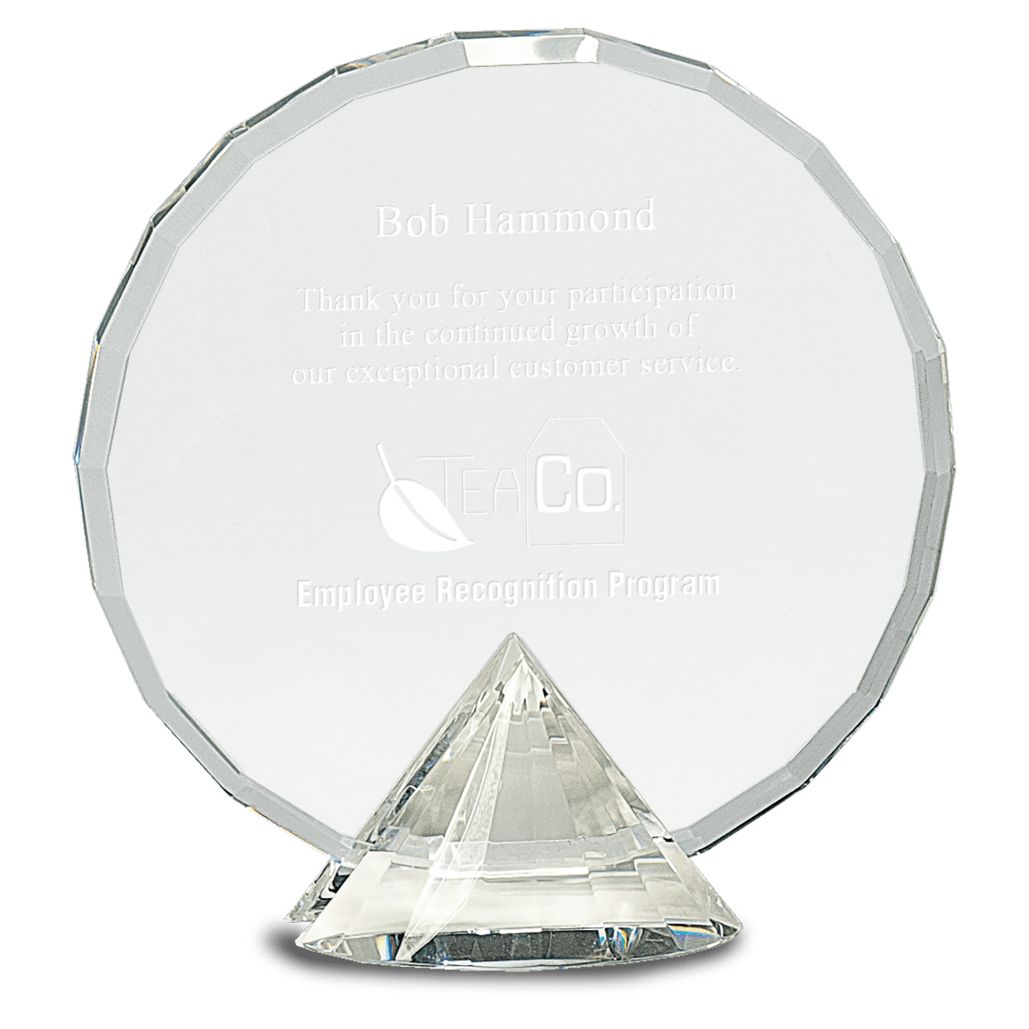 7 1/2" Clear Round Crystal on Clear Diamond Base — engravable optical crystal award