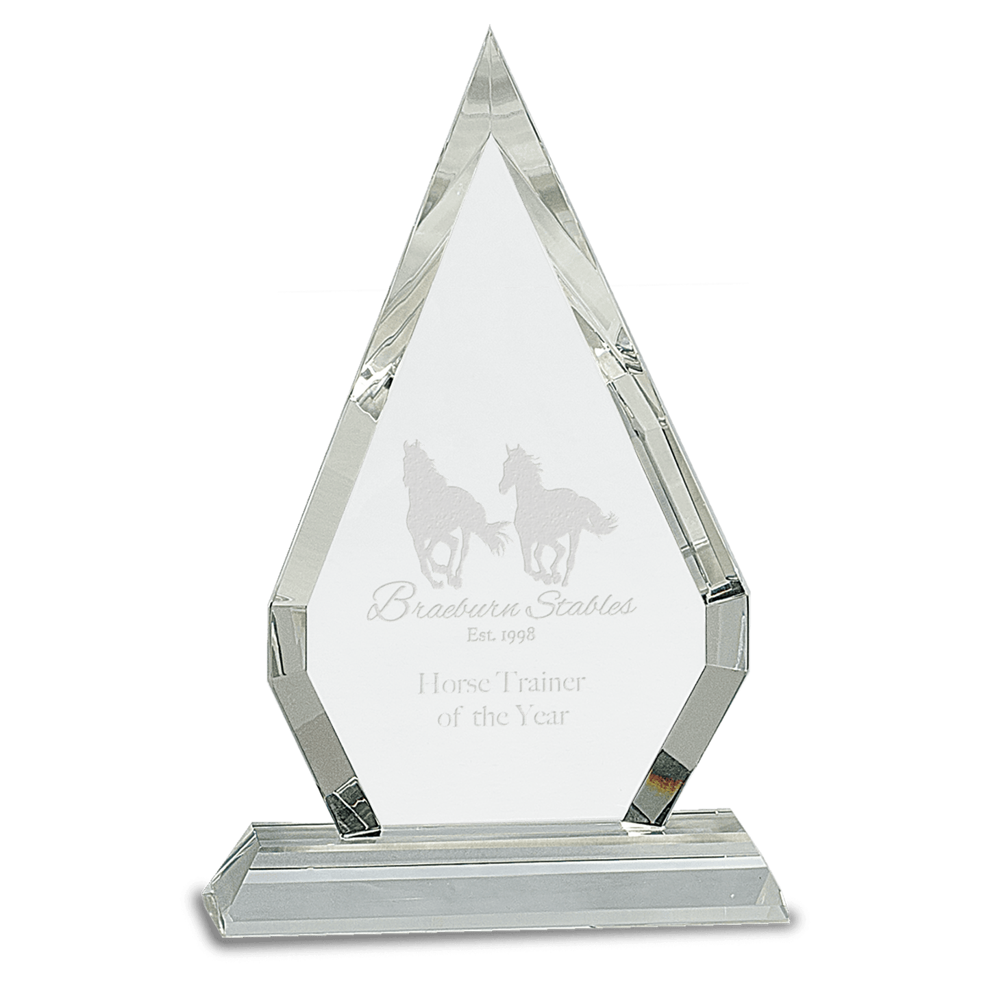 8 1/2" Crystal Diamond on Clear Pedestal Base — engravable optical crystal award
