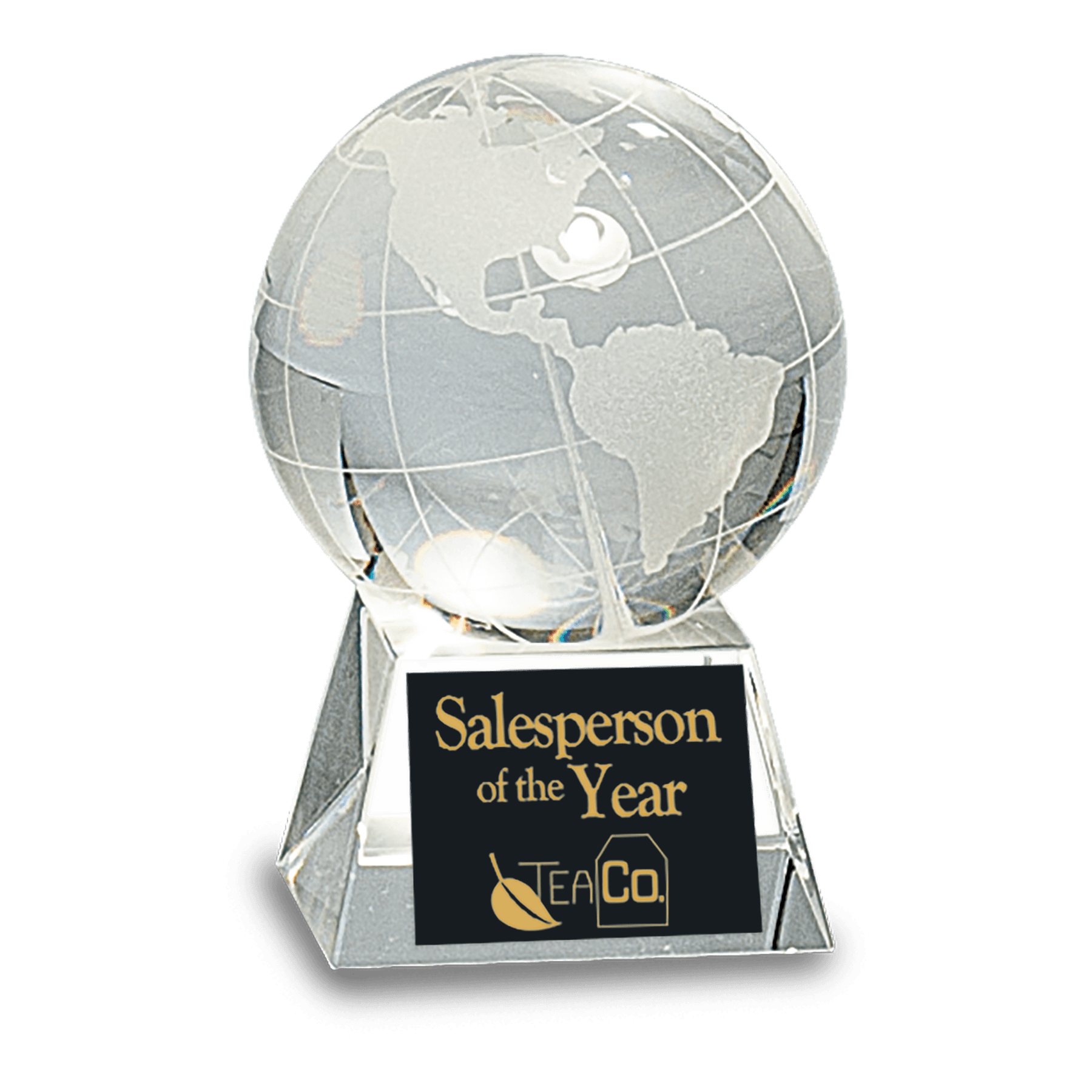 3.5 inch crystal globe award with frosted continents on clear crystal base