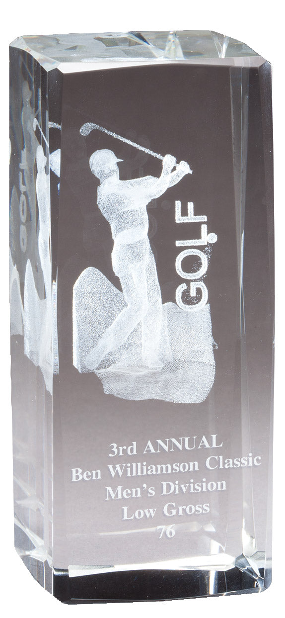 Small crystal block with a 3D golfer inside – Male