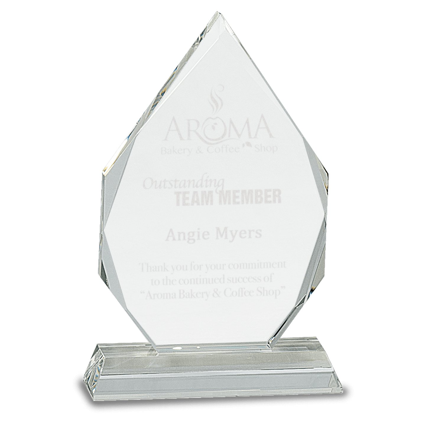 7" Crystal Diamond on Clear Pedestal Base — engravable optical crystal award