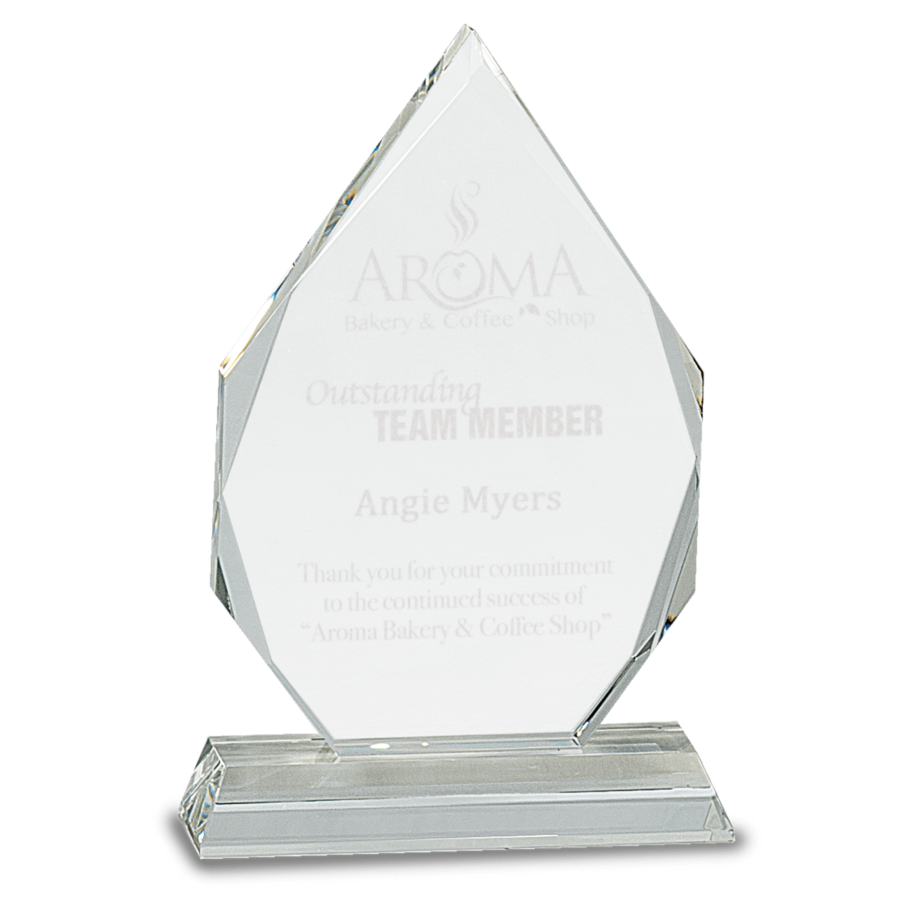 7" Crystal Diamond on Clear Pedestal Base — engravable optical crystal award