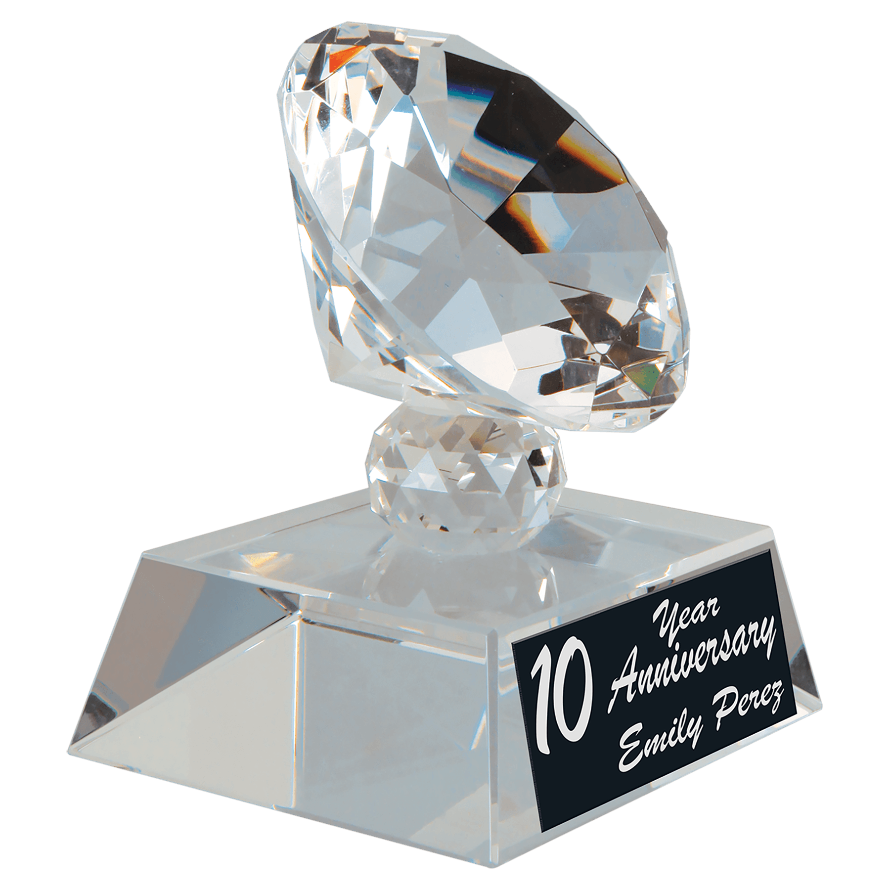 Clear 3 1/2" Crystal Diamond on Pedestal Base — engravable optical crystal award