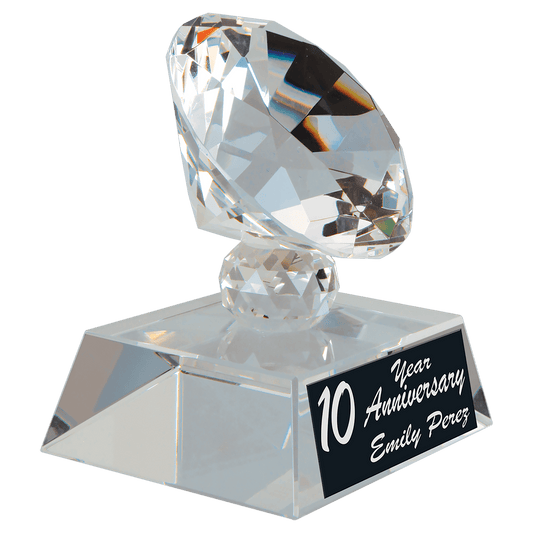Clear 3 1/2" Crystal Diamond on Pedestal Base — engravable optical crystal award