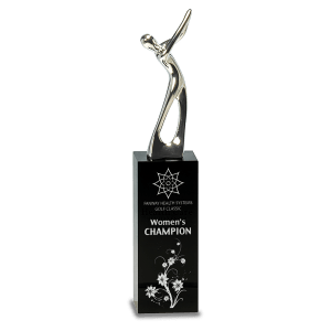 Black Crystal with Silver Metal Golfer 9 1/2"