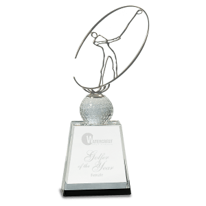 Crystal with Silver Metal Golfer Award 11"
