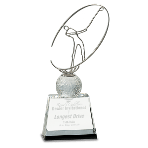 Crystal with Silver Metal Golfer Award 10"